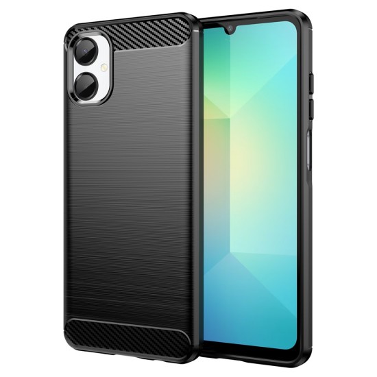 Husa compatibila cu Samsung Galaxy A07, TPU Slim, Protectie Anti Soc, Aspect Fibra de Carbon, Negru