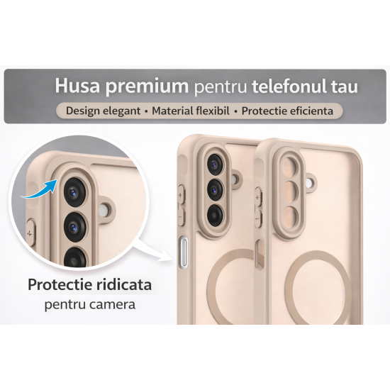 Husa Matte MagSafe pentru Samsung Galaxy A17, protectie completa, contur Bej