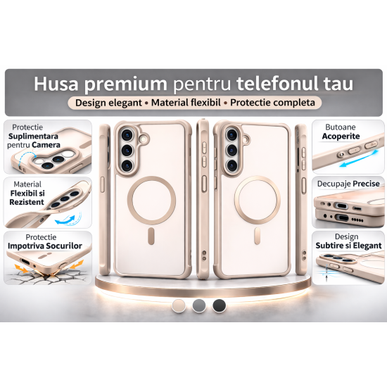 Husa Matte MagSafe pentru Samsung Galaxy A17, protectie completa, contur Bej