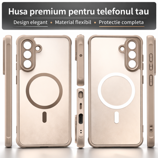 Husa Matte MagSafe pentru Samsung Galaxy A17, protectie completa, contur Bej