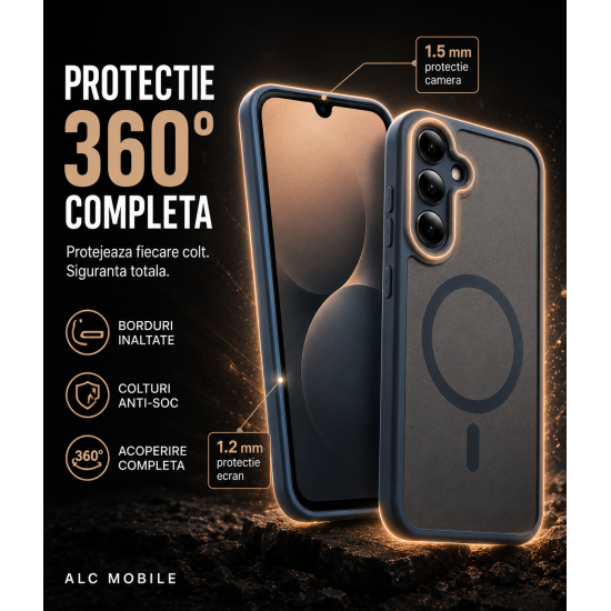Husa pentru Samsung Galaxy A27, Matte MagSafe, Protectie 360, Anti-Soc, Protectie Camera, Albastru Husa pentru Samsung Galaxy A27, Matte MagSafe, Protectie 360, Anti-Soc, Protectie Camera, Albastru