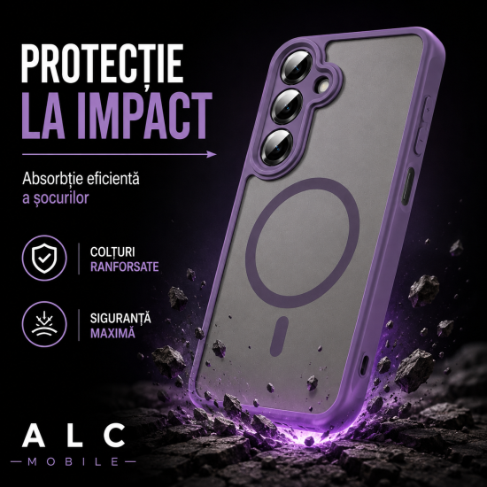 Husa pentru Samsung Galaxy A27, Matte MagSafe, Protectie 360, Anti-Soc, Protectie Camera, Mov