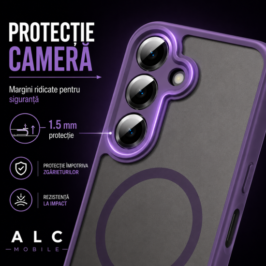 Husa pentru Samsung Galaxy A27, Matte MagSafe, Protectie 360, Anti-Soc, Protectie Camera, Mov