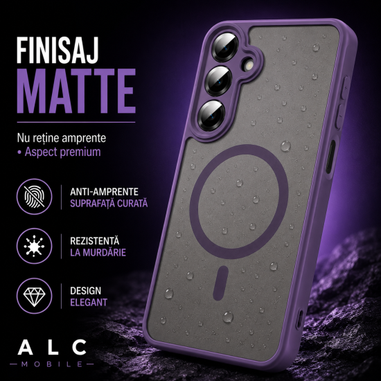 Husa pentru Samsung Galaxy A27, Matte MagSafe, Protectie 360, Anti-Soc, Protectie Camera, Mov