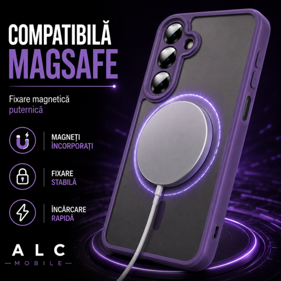 Husa pentru Samsung Galaxy A27, Matte MagSafe, Protectie 360, Anti-Soc, Protectie Camera, Mov
