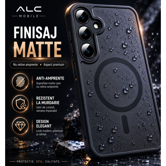 Husa pentru Samsung Galaxy A27, Matte MagSafe, Protectie 360, Anti-Soc, Protectie Camera, Negru