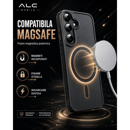 Husa pentru Samsung Galaxy A27, Matte MagSafe, Protectie 360, Anti-Soc, Protectie Camera, Negru