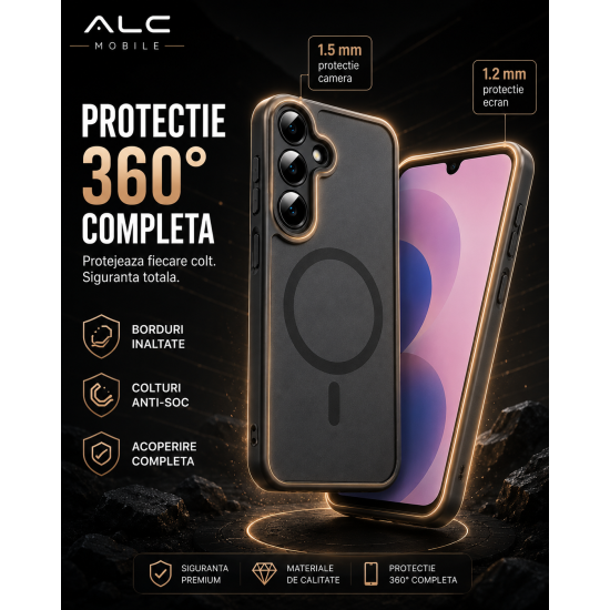 Husa pentru Samsung Galaxy A27, Matte MagSafe, Protectie 360, Anti-Soc, Protectie Camera, Negru