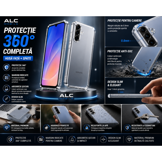 Husa 360 pentru Samsung Galaxy A37, Transparenta, Fata si Spate, Protectie Completa Anti-Soc, ALC Mobile