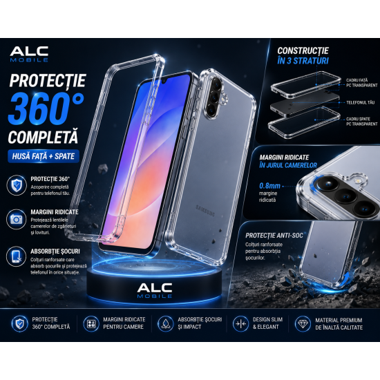 Husa 360 pentru Samsung Galaxy A37, Transparenta, Fata si Spate, Protectie Completa Anti-Soc, ALC Mobile