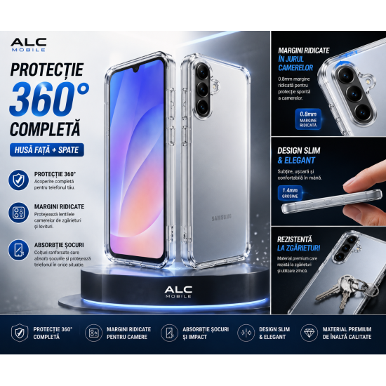 Husa 360 pentru Samsung Galaxy A37, Transparenta, Fata si Spate, Protectie Completa Anti-Soc, ALC Mobile