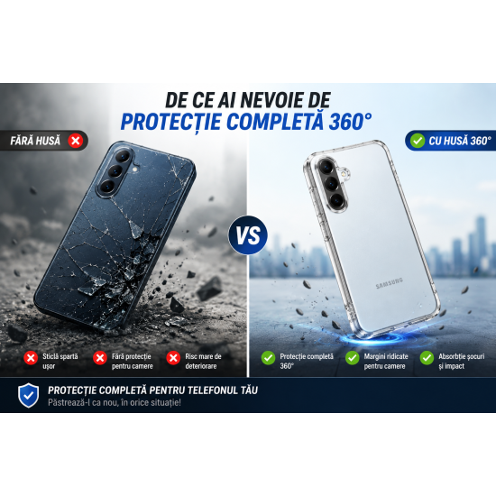 Husa 360 pentru Samsung Galaxy A37, Transparenta, Fata si Spate, Protectie Completa Anti-Soc, ALC Mobile