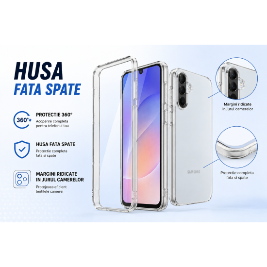 Husa 360 pentru Samsung Galaxy A37, Transparenta, Fata si Spate, Protectie Completa Anti-Soc, ALC Mobile