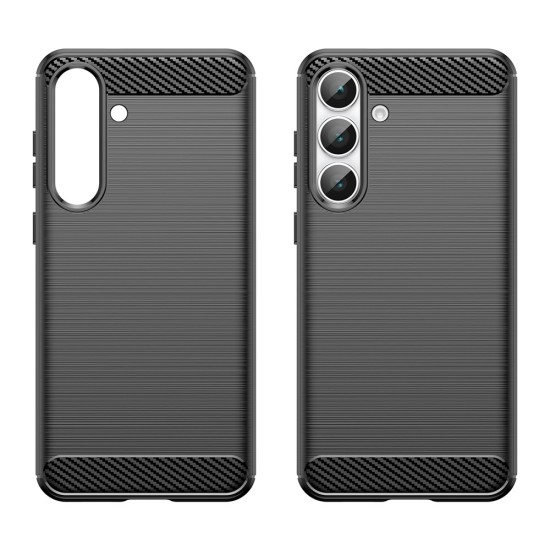 Husa compatibila cu Samsung Galaxy A37, TPU Slim, Protectie Anti Soc, Aspect Fibra de Carbon, Negru