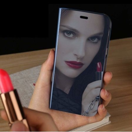 Husa compatibila cu Samsung Galaxy A21s Clear View Flip Mirror Stand, Blue