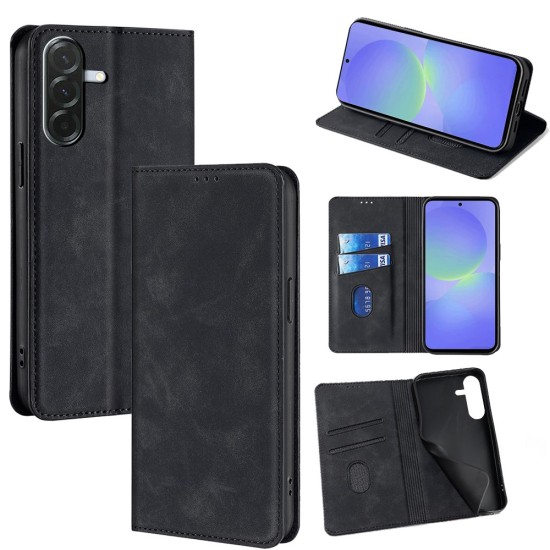 Husa Deluxe compatibila cu Samsung Galaxy A07 – Tip Carte, Piele Ecologica Negru, Functie Stand si Protectie 360