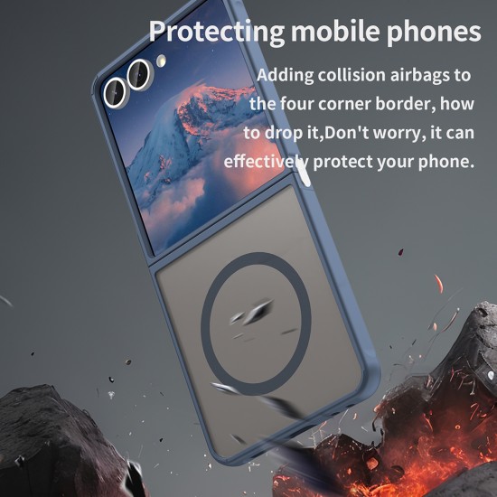 Husa Matte MagSafe pentru Samsung Galaxy Z Flip7 , protectie completa, contur albastru