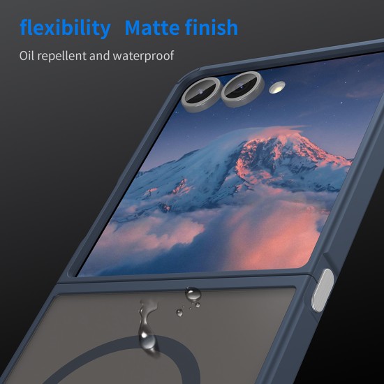 Husa Matte MagSafe pentru Samsung Galaxy Z Flip7 , protectie completa, contur albastru