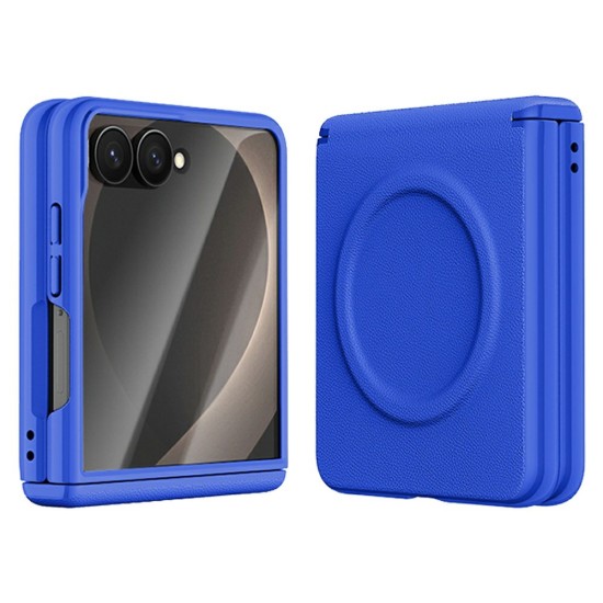 Husa pentru Samsung Galaxy Z Flip8, Magnetica, Textura Piele Ecologica, Albastru
