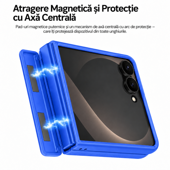 Husa pentru Samsung Galaxy Z Flip8, Magnetica, Textura Piele Ecologica, Albastru