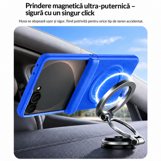 Husa pentru Samsung Galaxy Z Flip8, Magnetica, Textura Piele Ecologica, Albastru