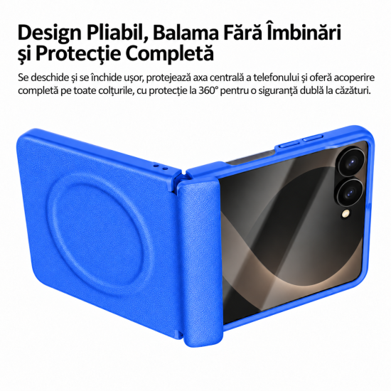 Husa pentru Samsung Galaxy Z Flip8, Magnetica, Textura Piele Ecologica, Albastru