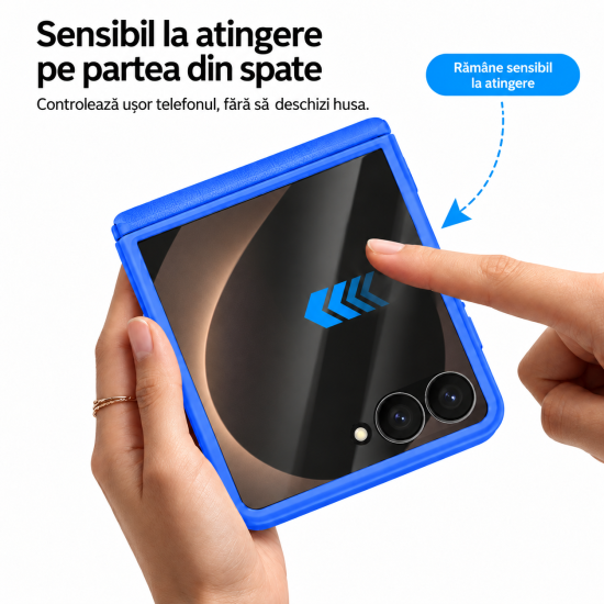 Husa pentru Samsung Galaxy Z Flip8, Magnetica, Textura Piele Ecologica, Albastru