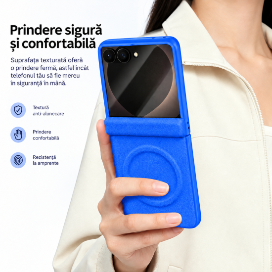 Husa pentru Samsung Galaxy Z Flip8, Magnetica, Textura Piele Ecologica, Albastru