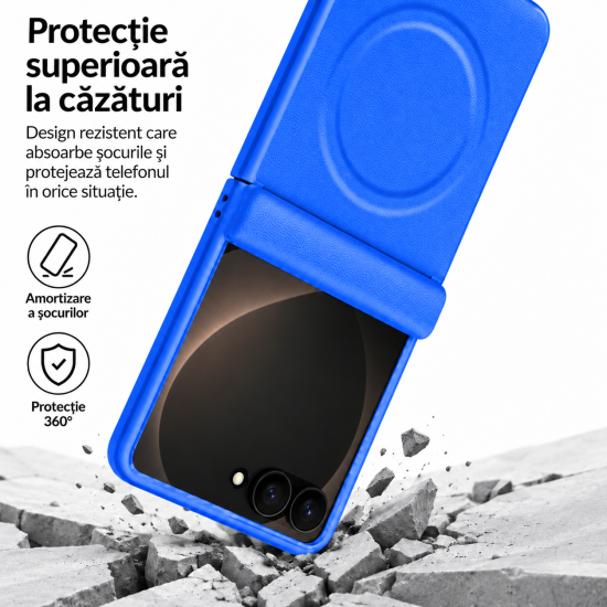 Husa pentru Samsung Galaxy Z Flip8, Magnetica, Textura Piele Ecologica, Albastru
