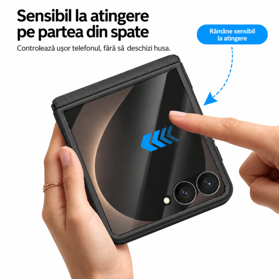 Husa pentru Samsung Galaxy Z Flip8, Magnetica, Textura Piele Ecologica, Negru