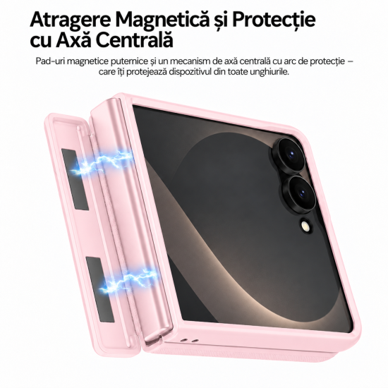 Husa pentru Samsung Galaxy Z Flip8, Magnetica, Textura Piele Ecologica, Roz
