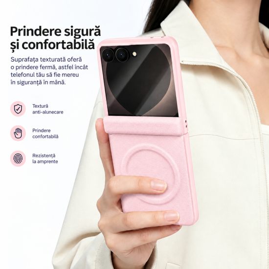 Husa pentru Samsung Galaxy Z Flip8, Magnetica, Textura Piele Ecologica, Roz