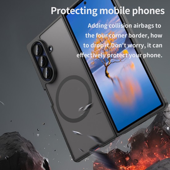 Husa Matte MagSafe pentru Samsung Galaxy Z Fold7, protectie completa, contur negru