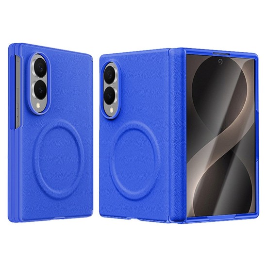 Husa pentru Samsung Galaxy Z Fold 8, Magnetica, Textura Piele Ecologica, Albastru
