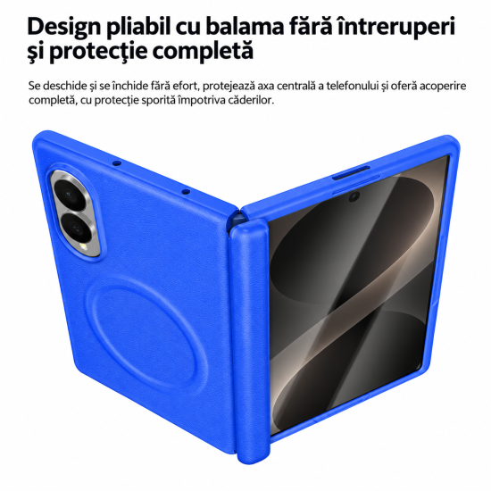 Husa pentru Samsung Galaxy Z Fold 8, Magnetica, Textura Piele Ecologica, Albastru