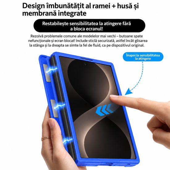 Husa pentru Samsung Galaxy Z Fold 8, Magnetica, Textura Piele Ecologica, Albastru