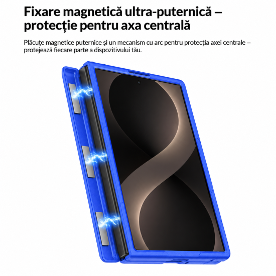 Husa pentru Samsung Galaxy Z Fold 8, Magnetica, Textura Piele Ecologica, Albastru