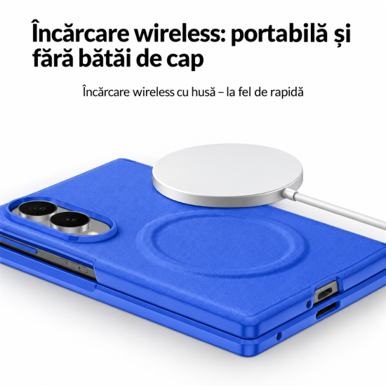 Husa pentru Samsung Galaxy Z Fold 8, Magnetica, Textura Piele Ecologica, Albastru