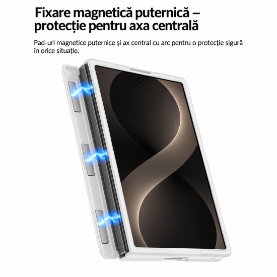 Husa pentru Samsung Galaxy Z Fold 8, Magnetica, Textura Piele Ecologica, Gri