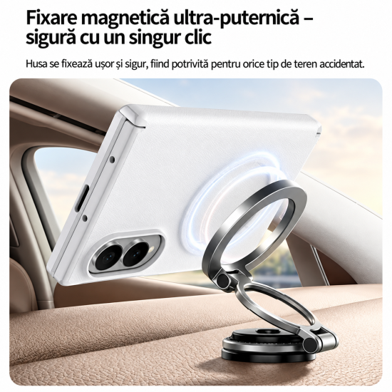 Husa pentru Samsung Galaxy Z Fold 8, Magnetica, Textura Piele Ecologica, Gri