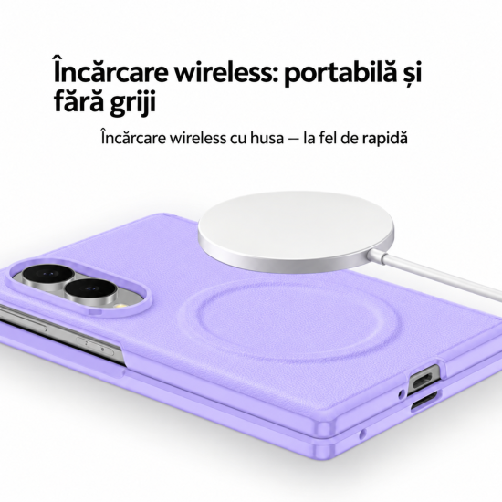 Husa pentru Samsung Galaxy Z Fold 8, Magnetica, Textura Piele Ecologica, Lila