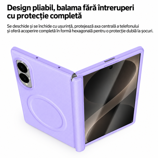 Husa pentru Samsung Galaxy Z Fold 8, Magnetica, Textura Piele Ecologica, Lila