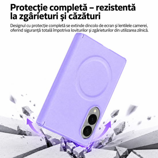 Husa pentru Samsung Galaxy Z Fold 8, Magnetica, Textura Piele Ecologica, Lila