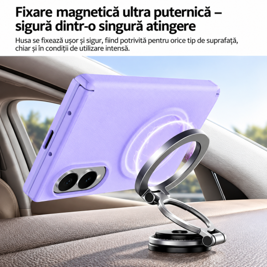 Husa pentru Samsung Galaxy Z Fold 8, Magnetica, Textura Piele Ecologica, Lila