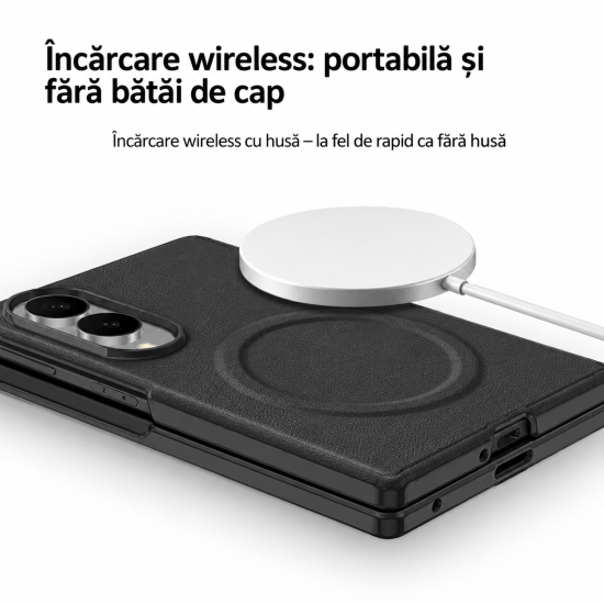 Husa pentru Samsung Galaxy Z Fold 8, Magnetica, Textura Piele Ecologica, Negru