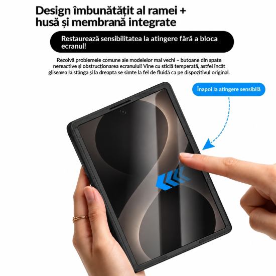 Husa pentru Samsung Galaxy Z Fold 8, Magnetica, Textura Piele Ecologica, Negru