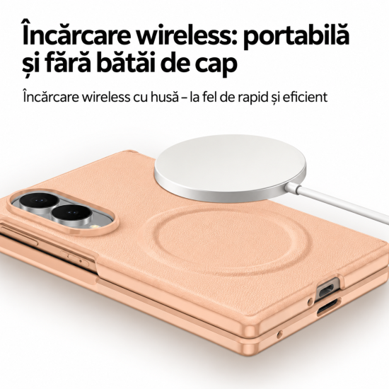 Husa pentru Samsung Galaxy Z Fold 8, Magnetica, Textura Piele Ecologica, Portocaliu Husa pentru Samsung Galaxy Z Fold 8, Magnetica, Textura Piele Ecologica, Portocaliu