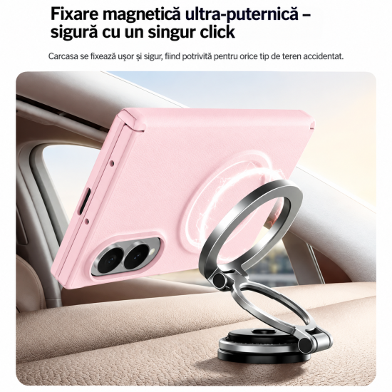 Husa pentru Samsung Galaxy Z Fold 8, Magnetica, Textura Piele Ecologica, Roz