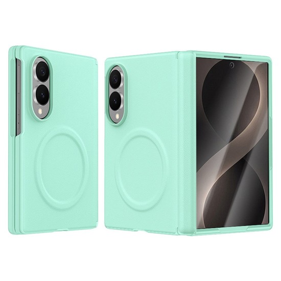 Husa pentru Samsung Galaxy Z Fold 8, Magnetica, Textura Piele Ecologica, Turcoaz