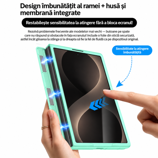 Husa pentru Samsung Galaxy Z Fold 8, Magnetica, Textura Piele Ecologica, Turcoaz
